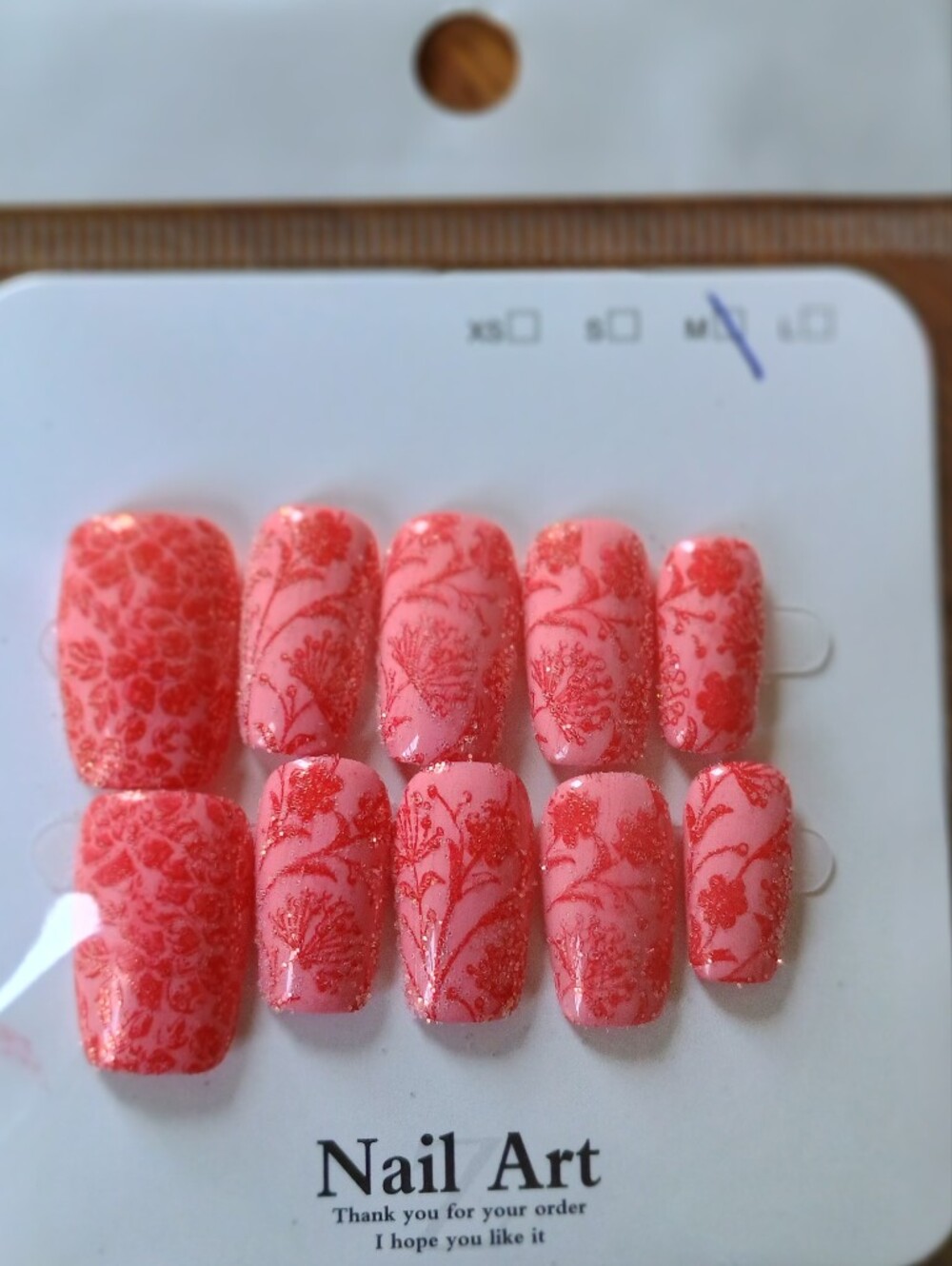 Pink Coral Floral Glitter Press-On Nails